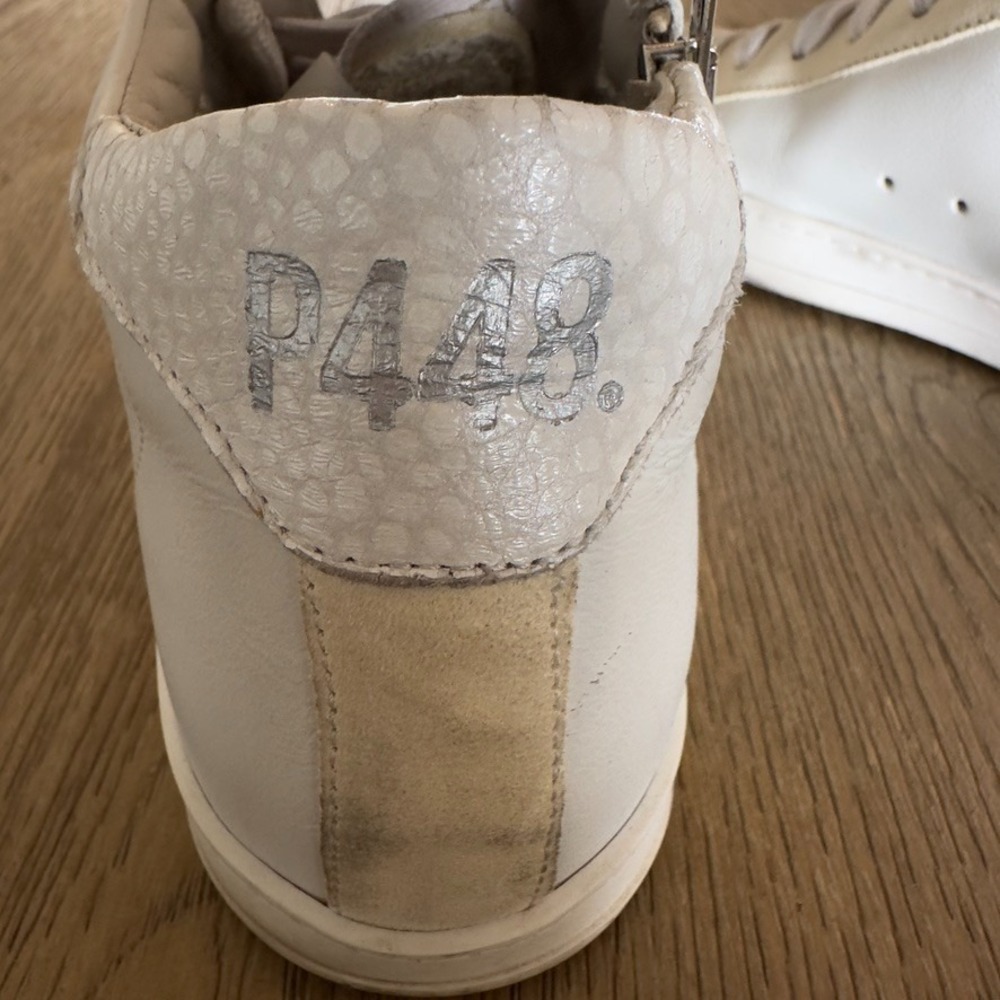 P448 White Leather John Italian Designer High Top Casual Sneakers-Size US‎ 8.5 - Picture 6 of 12